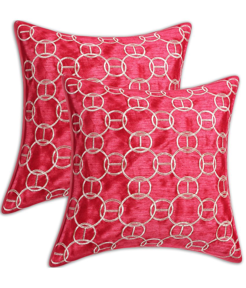     			INDHOME LIFE - Fluorescent Pink Set of 2 Silk Square Cushion Cover