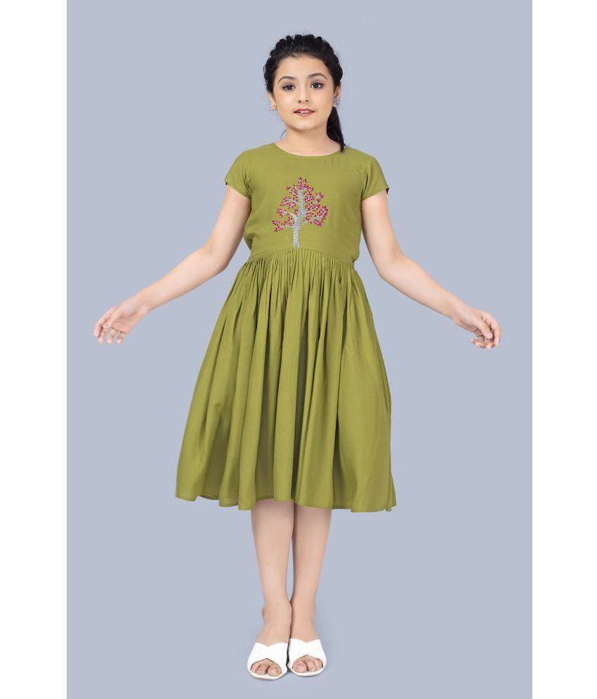     			MIRROW TRADE - Olive Rayon Girls Frock ( Pack of 1 )