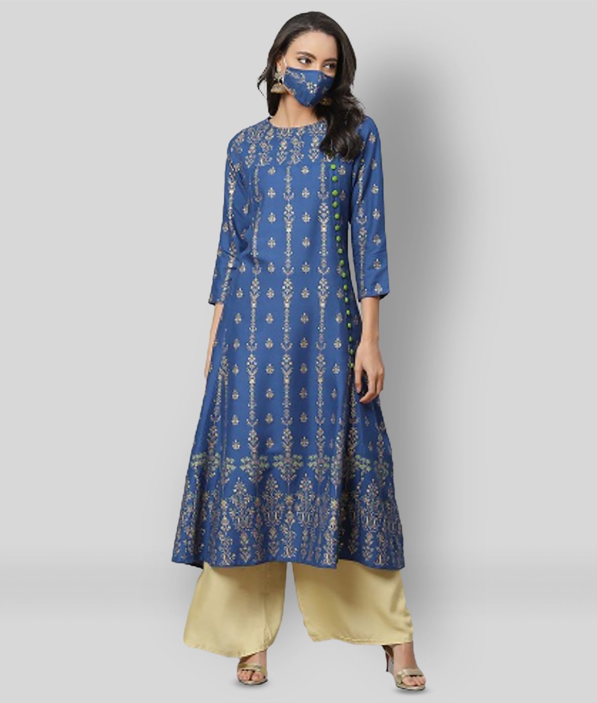     			Yash Gallery - Blue Rayon Women's Flared Kurti ( Pack of 1 )