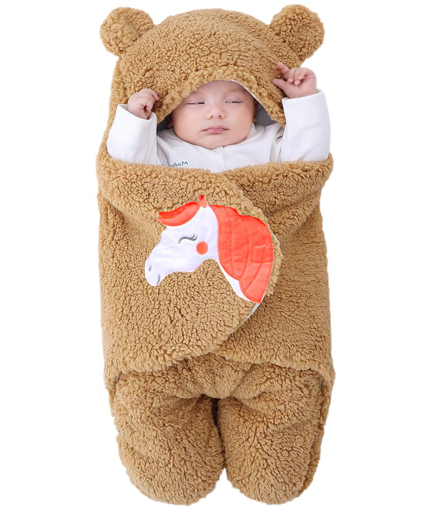     			Brandonn - Beige Flannel Hooded Baby Blanket (Pack of 1)