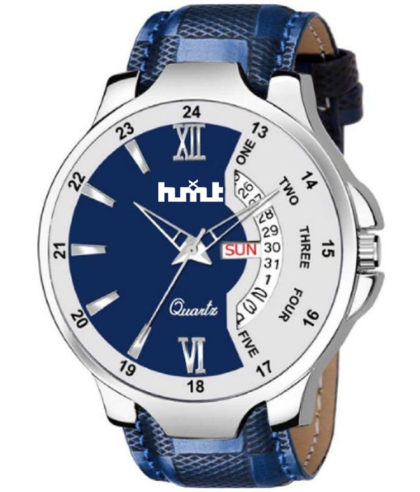     			HMXT - Blue Leather Analog Men's Watch