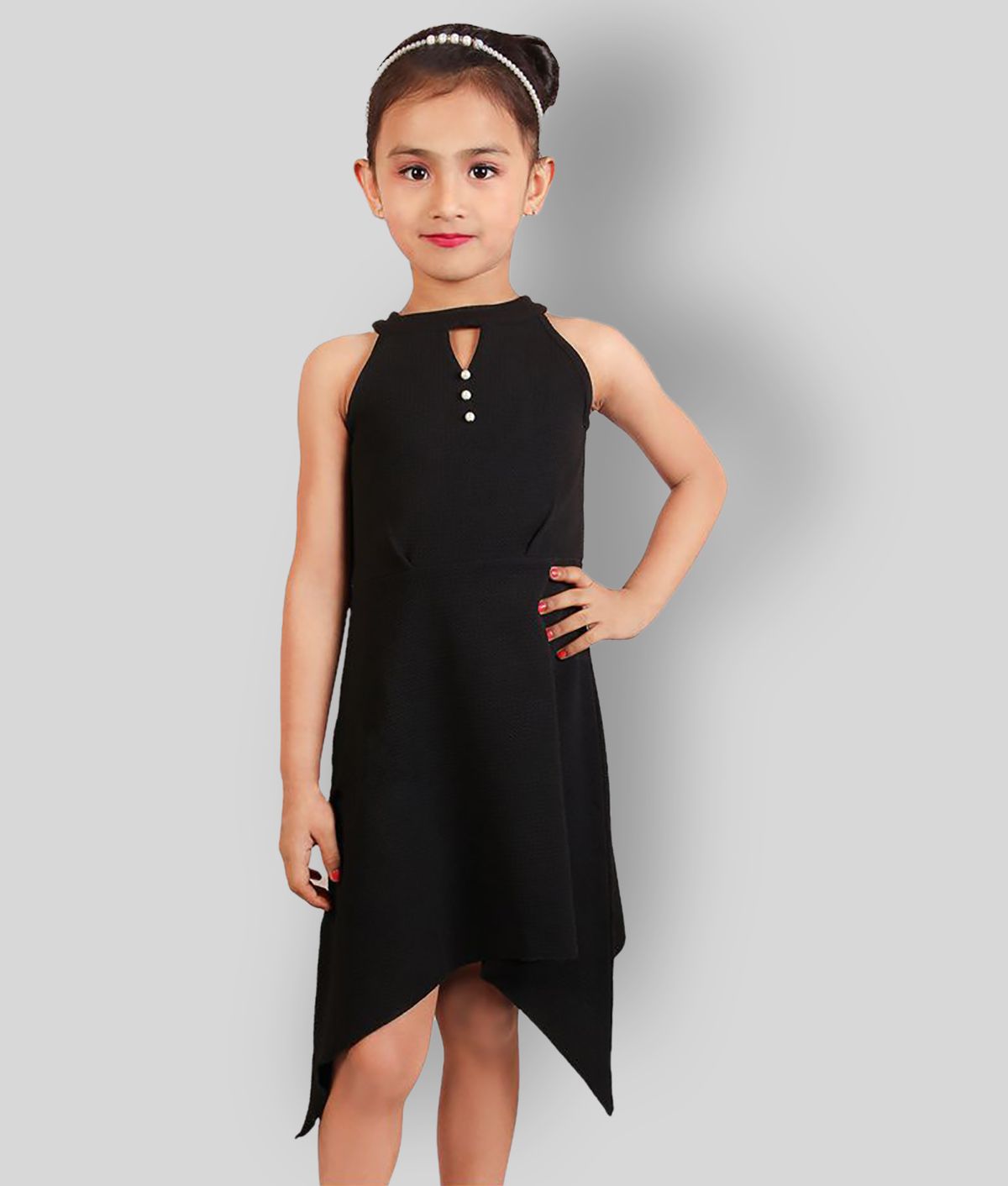     			Addyvero - Black Cotton Blend Girl's Asymmetric Dress ( Pack of 1 )
