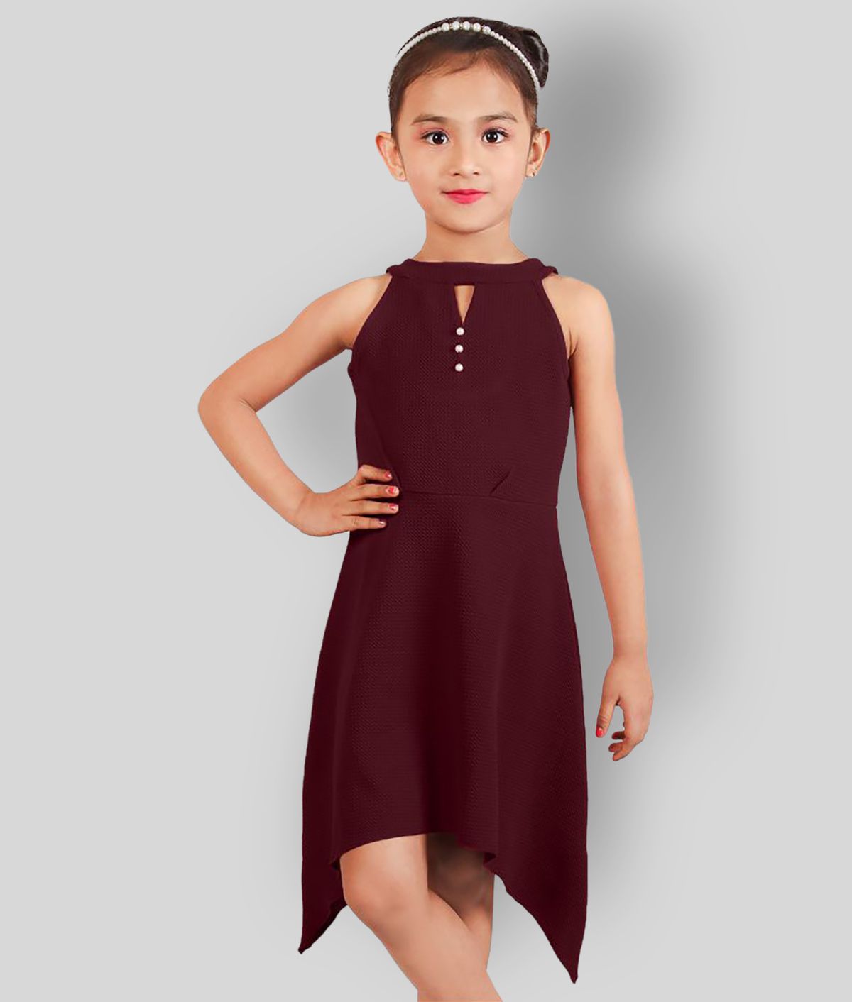     			Addyvero - Maroon Cotton Blend Girl's Asymmetric Dress ( Pack of 1 )