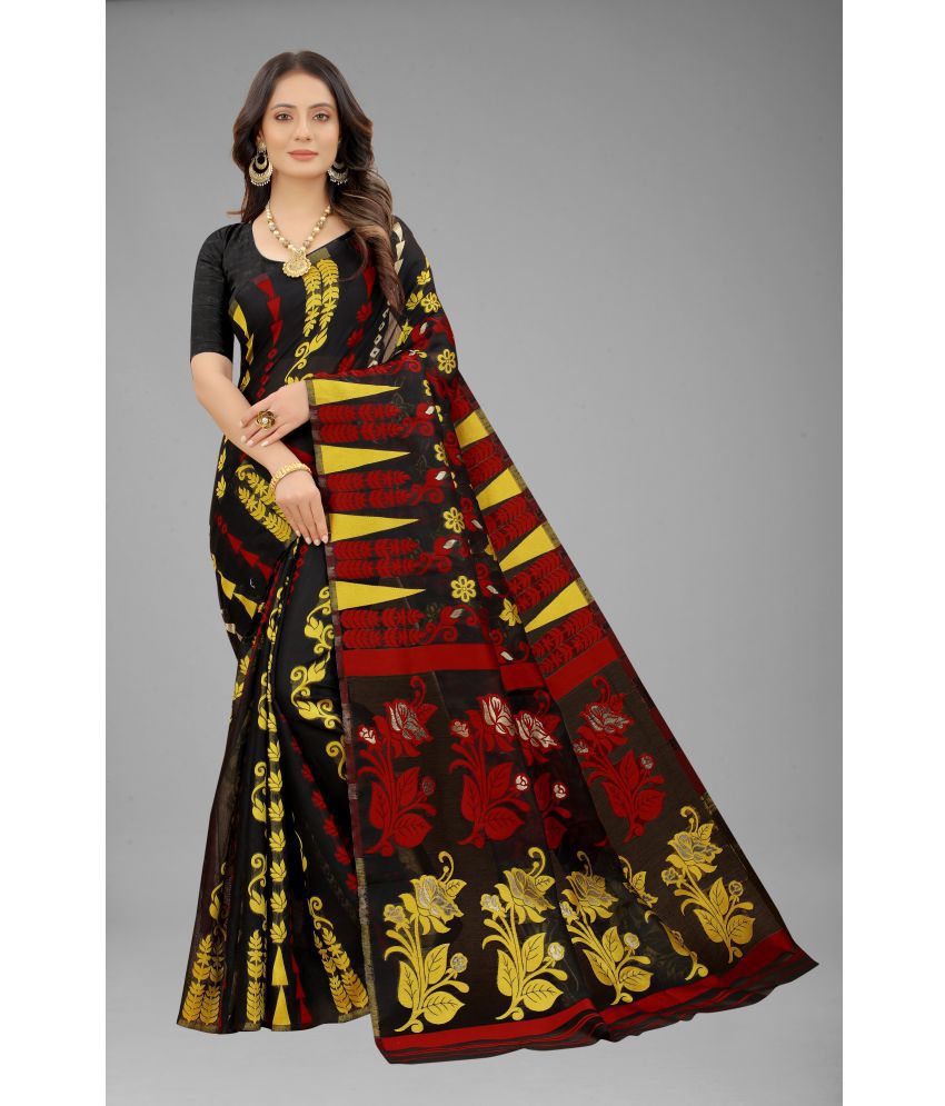     			NENCY FASHION - Black Cotton Saree With Blouse Piece ( Pack of 1 )