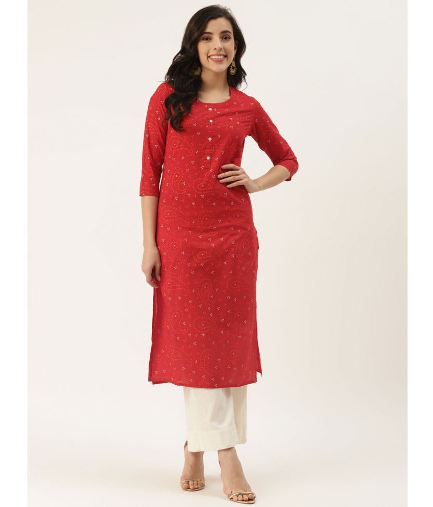     			HISHAM - Red Cotton Blend Women's Straight Kurti ( Pack of 1 )