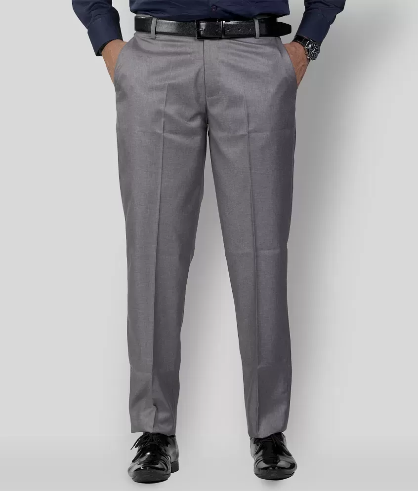 Buy Men Grey Slim Fit Stripe Flat Front Formal Trousers Online - 769811 |  Louis Philippe