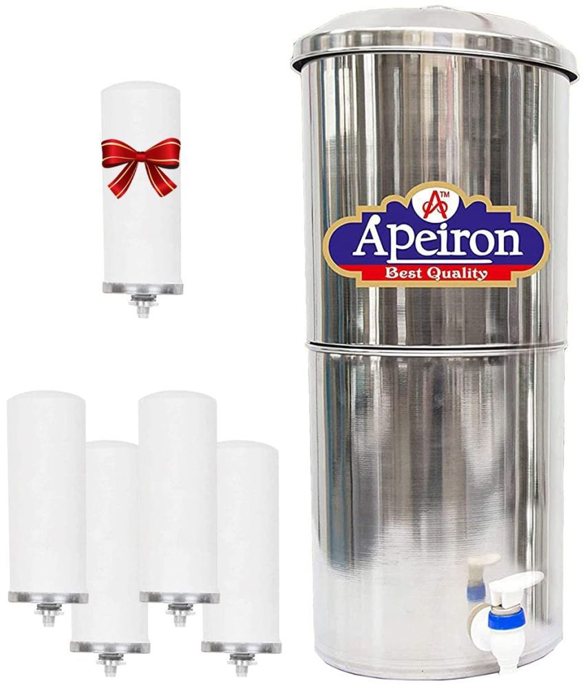     			APEIRON STAINLESS STEEL WATER FILTER WITH  4 NEW CANDLE 30 Ltr Gravity Water Purifier