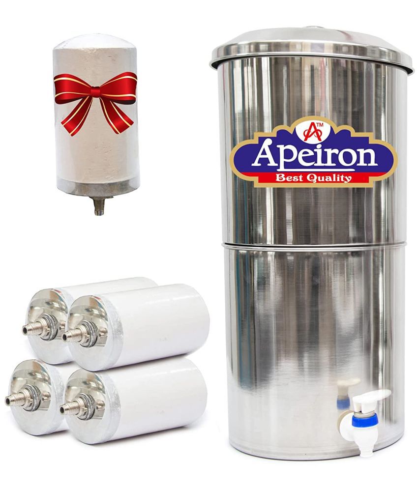    			APEIRON STAINLESS STEEL WATER FILTER 4 CERAMIC CANDLE 30 Ltr Gravity Water Purifier