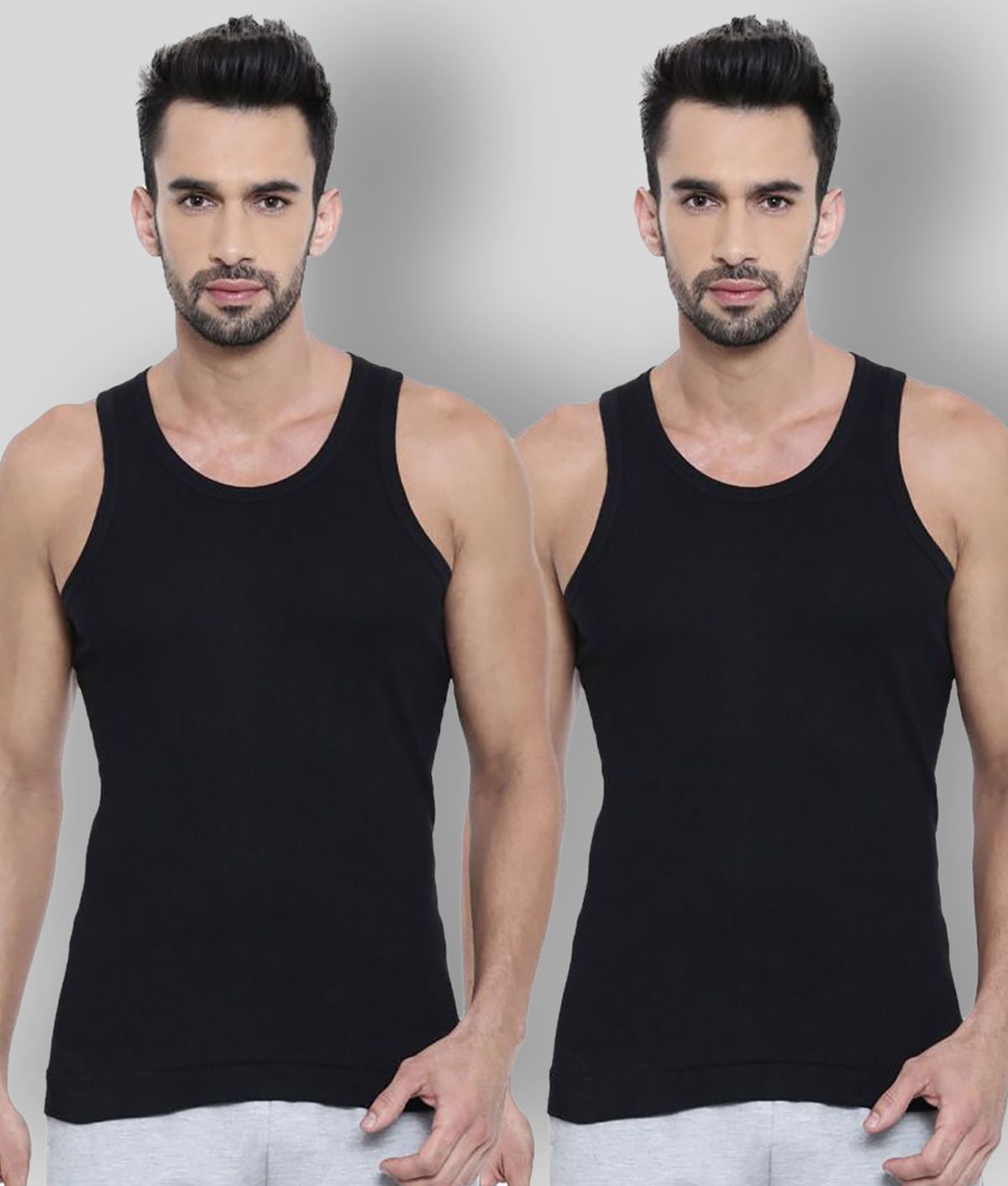     			Dixcy Scott -  Black Cotton Men's Vest ( Pack of 2 )