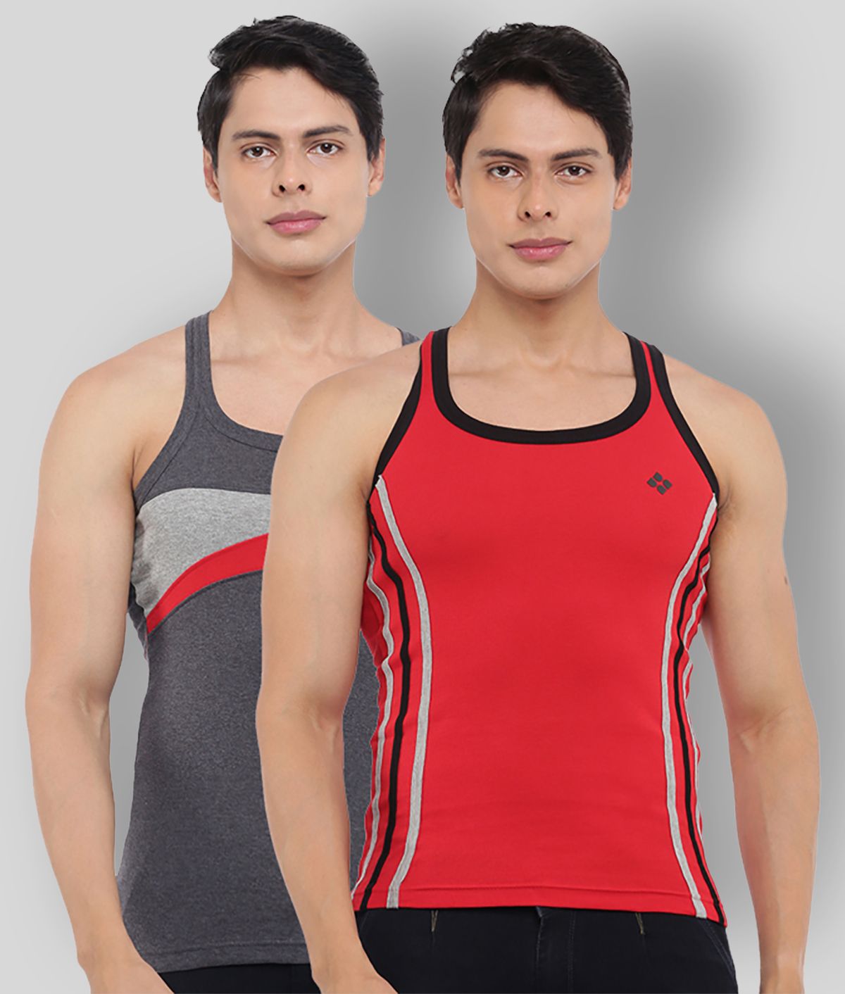     			Pack of 2 Dollar Bigboss Red Striped Cotton Blend Men Vest