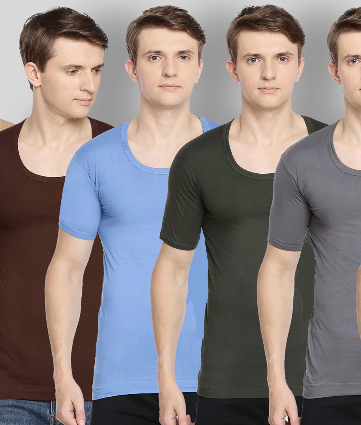     			Pack of 7 Dollar Bigboss Assorted Solid Cotton Blend Men Vest