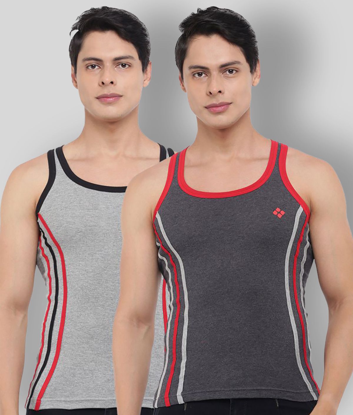     			Pack of 2 Dollar Bigboss Assorted Striped Cotton Blend Men Vest