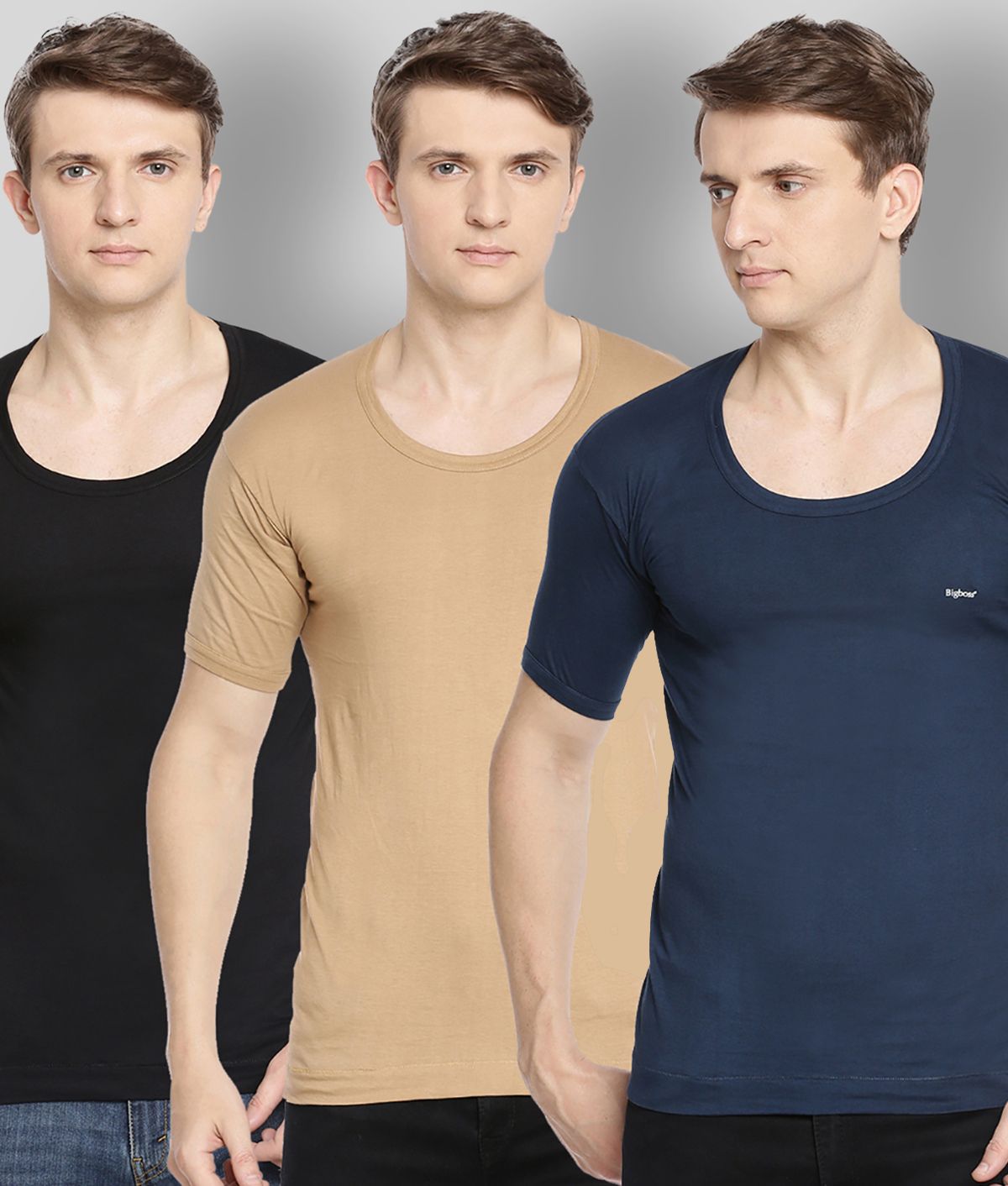     			Pack of 3 Dollar Bigboss Assorted Solid Cotton Blend Men Vest