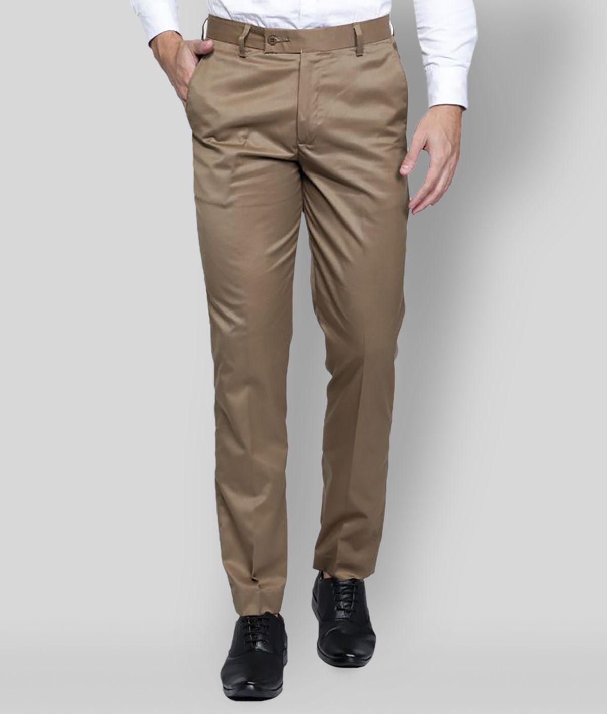     			Haul Chic - Brown Cotton Blend Slim Fit Men's Formal Pants (Pack of 1)