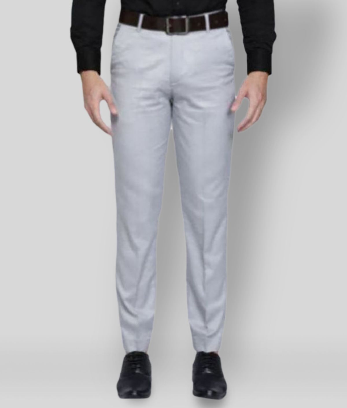     			Haul Chic - Light Grey Cotton Blend Slim Fit Men's Formal Pants (Pack of 1)