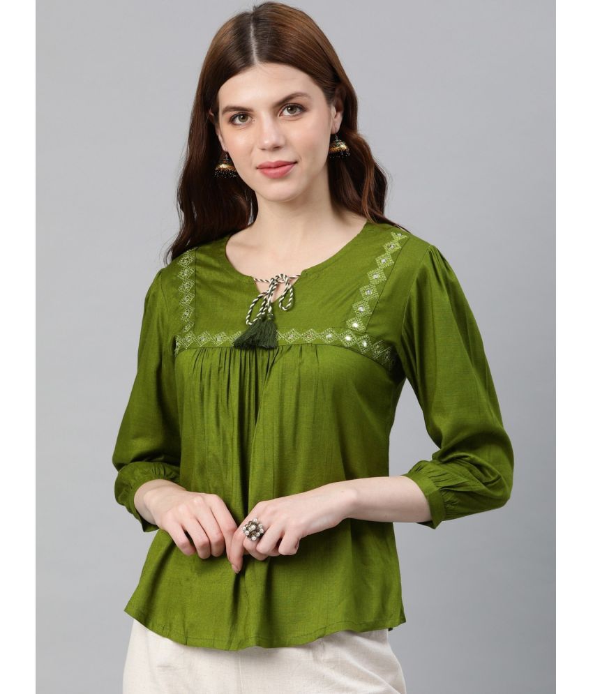     			Yash Gallery - Green Rayon Women's Regular Top ( Pack of 1 )