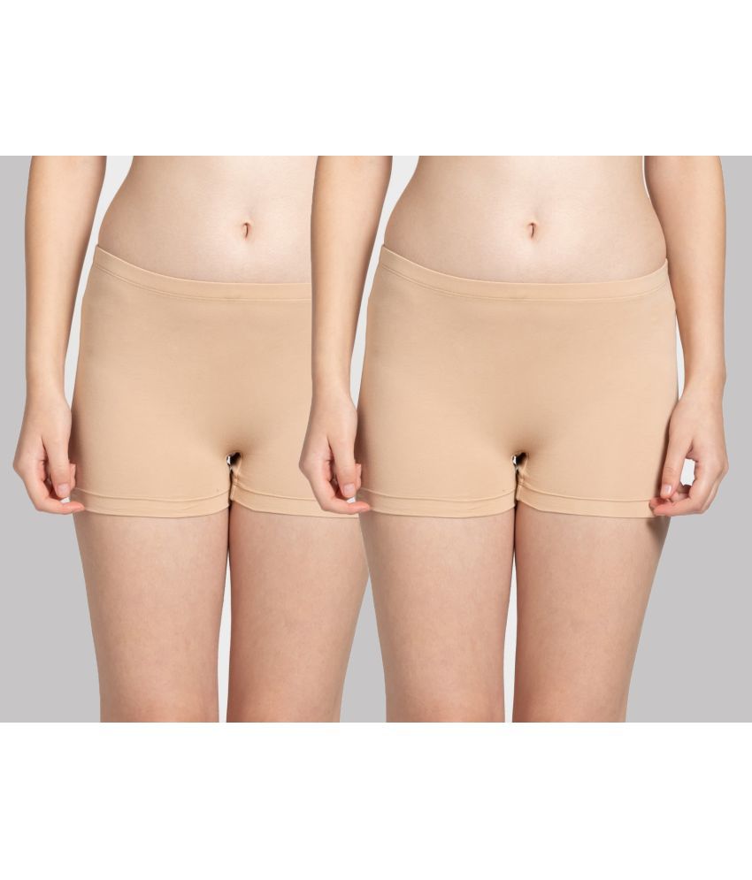     			Tkeshto - Tan Cotton Lycra Solid Women's Boy Shorts ( Pack of 2 )