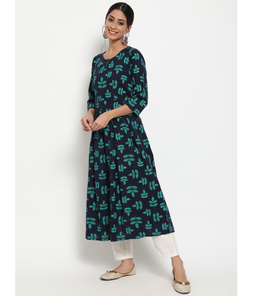     			Antaran - Navy Cotton Women's A-line Kurti ( Pack of 1 )