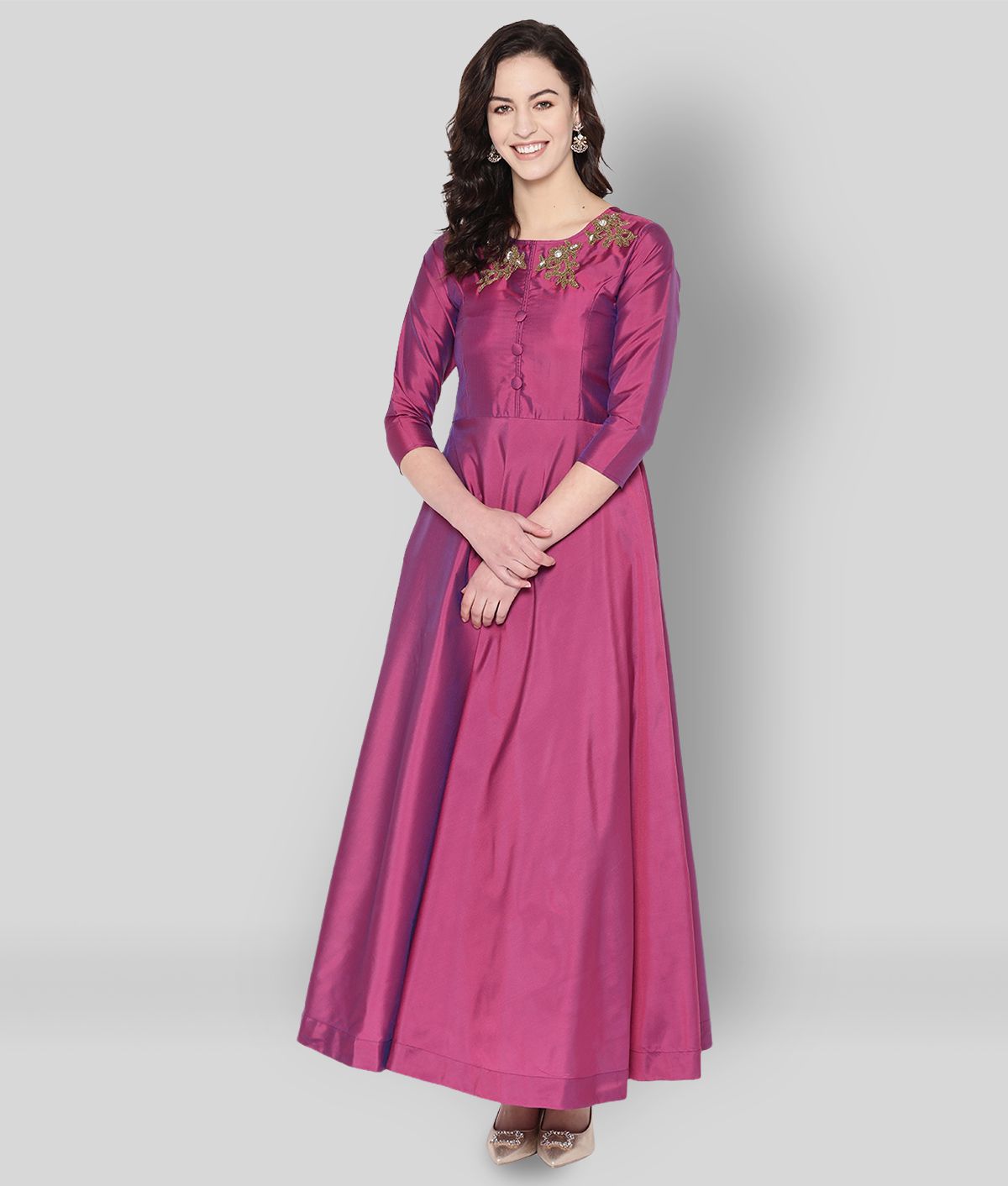 Cottinfab - Pink A-line Silk Women's Stitched Ethnic Gown ( Pack of 1 )