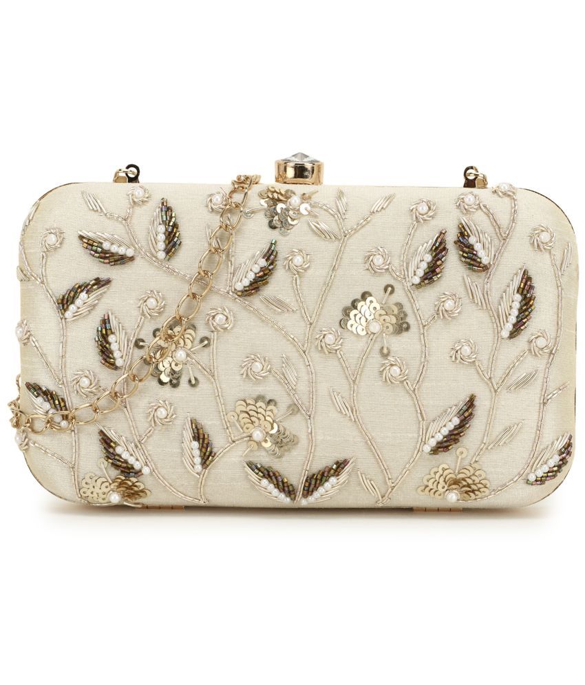     			Anekaant - Off White Silk Box Clutch