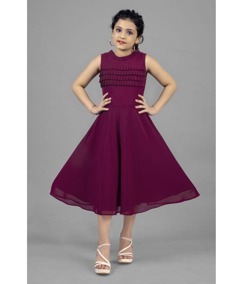     			Fashion Dream - Wine Georgette Girls Fit And Flare Dress ( Pack of 1 )