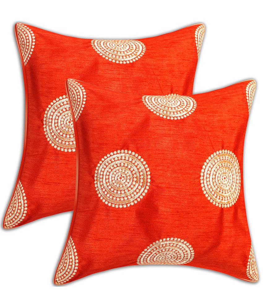     			INDHOME LIFE - Orange Set of 2 Silk Square Cushion Cover