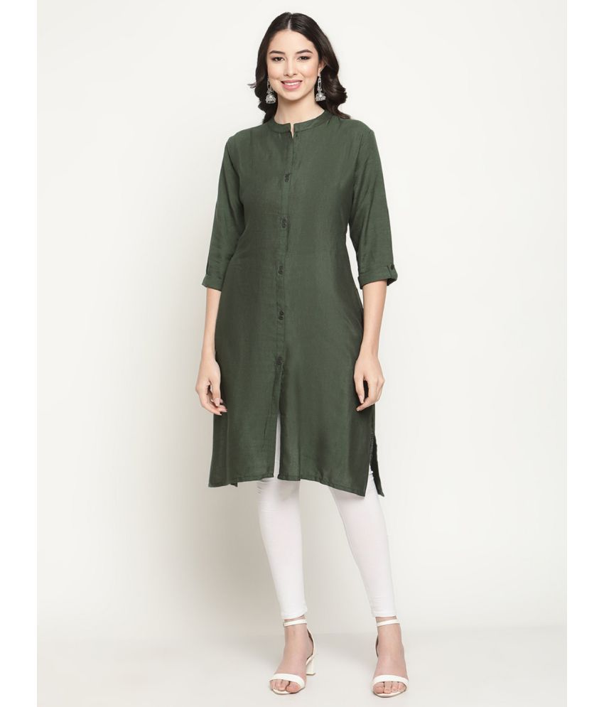     			Queenley - Olive Cotton Blend Women's Front Slit Kurti ( Pack of 1 )