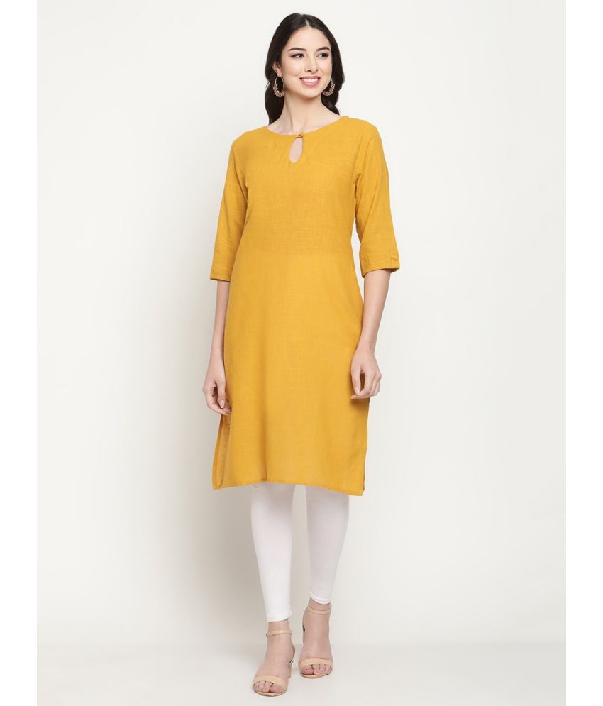     			Queenley - Yellow Cotton Blend Women's Straight Kurti ( Pack of 1 )