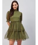 Rare - Olive Net Women's Fit And Flare Dress ( Pack of 1 )