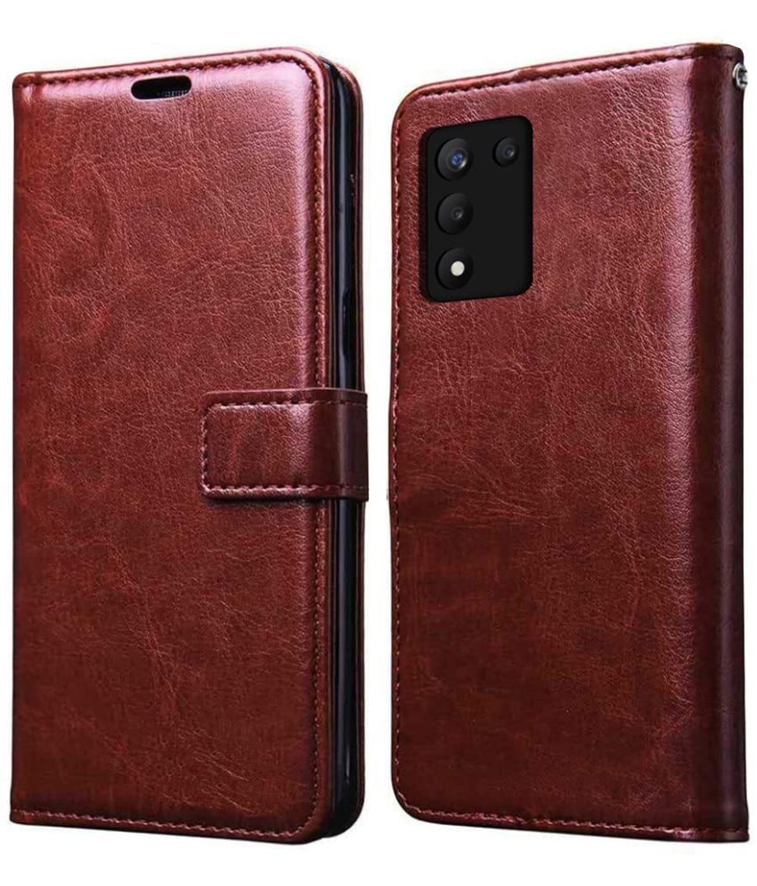     			Doyen Creations - Brown Flip Cover Compatible For Realme 9 ( Pack of 1 )