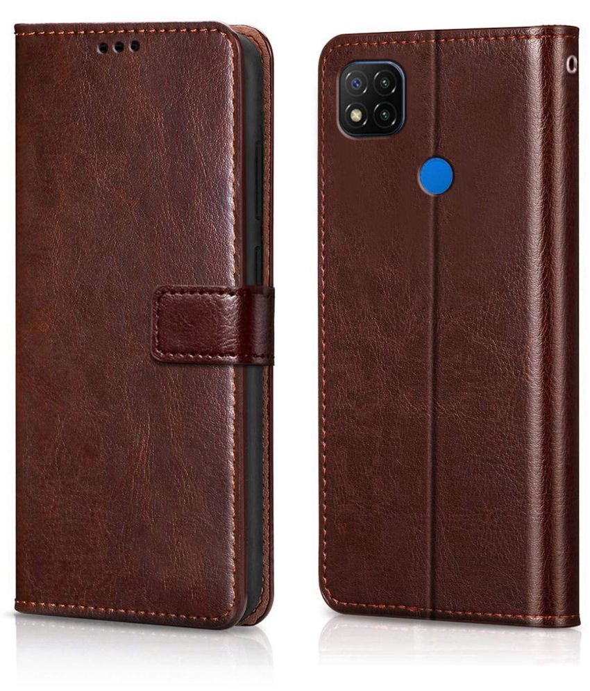     			Kosher Traders - Brown Flip Cover Compatible For Xiaomi Mi Redmi 10C ( Pack of 1 )