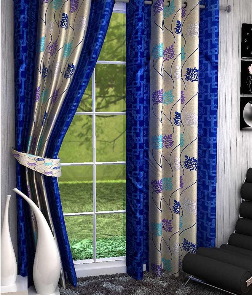     			Koli collections - Blue Polyester Printed Door Curtain ( Pack of 2 )