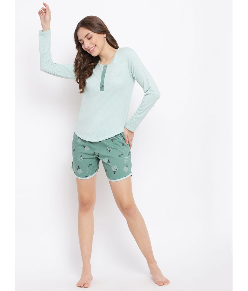     			La Intimo - Green Cotton Women's Nightwear Nightsuit Sets ( Pack of 1 )
