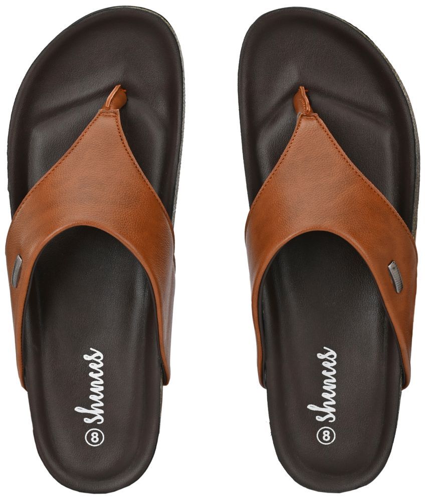     			SHENCES - Tan Men's Thong Flip Flop