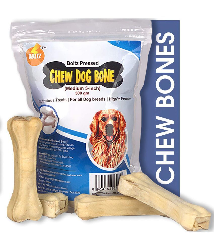 BOLTZ Adult Rawhide Pressed Dog Chew Bone, Chicken, 5 Inch Size Bone (1 KG)