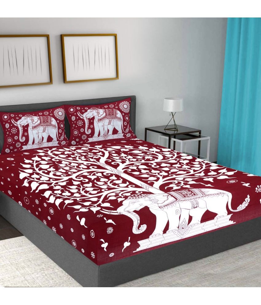     			Frionkandy - Maroon Cotton Queen Bedsheet with 2 Pillow Covers