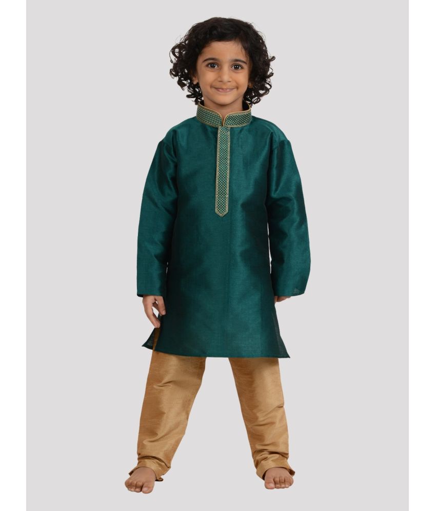     			Maharaja - Green Silk Boys Kurta With Pyjama ( Pack of 1 )