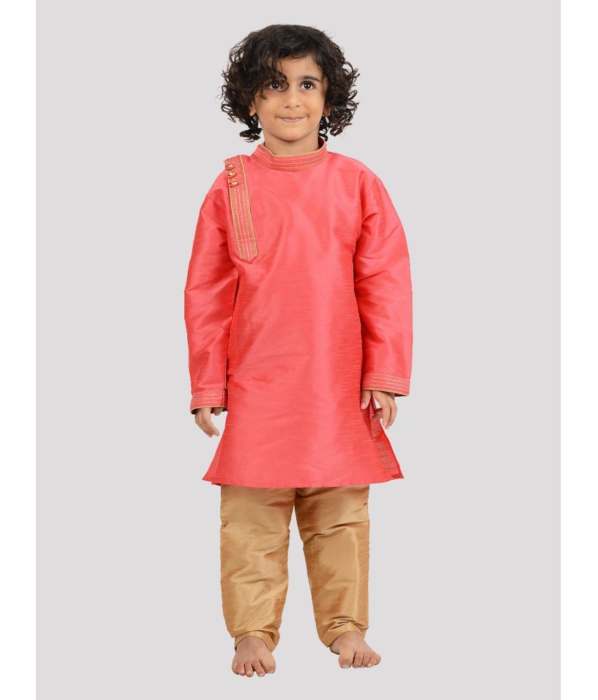     			Maharaja - Pink Silk Boys Kurta With Pyjama ( Pack of 1 )