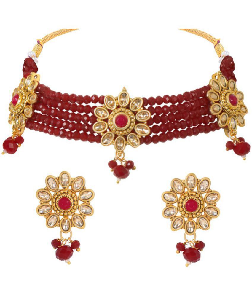     			Spargz - Red Alloy Necklace Set ( Pack of 1 )