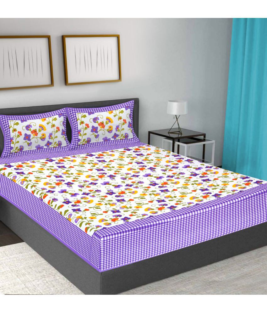 Frion Kandy - Purple Cotton Queen Bedsheet with 2 Pillow Covers - Buy