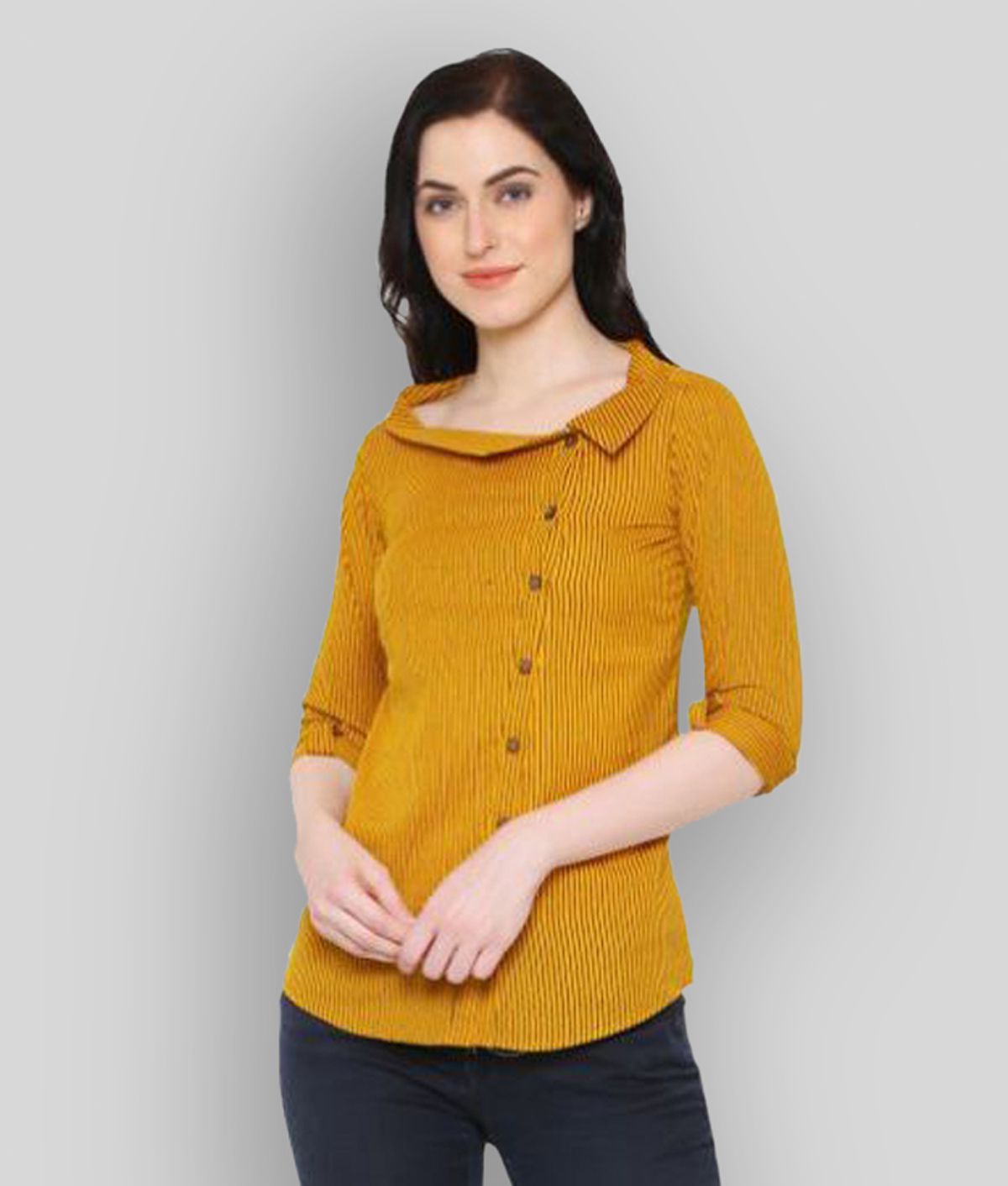     			Yash Gallery - Yellow Cotton Women's Shirt Style Top ( Pack of 1 )