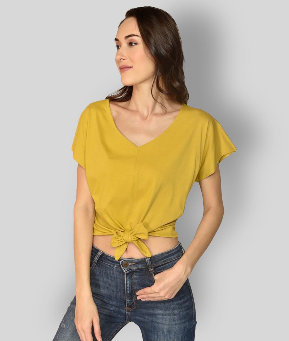     			Chimpaaanzee - Yellow Cotton Women's Knot Front Top ( Pack of 1 )