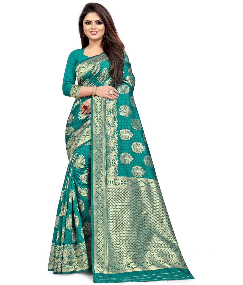     			Endues - Green Silk Blend Saree With Blouse Piece ( Pack of 1 )
