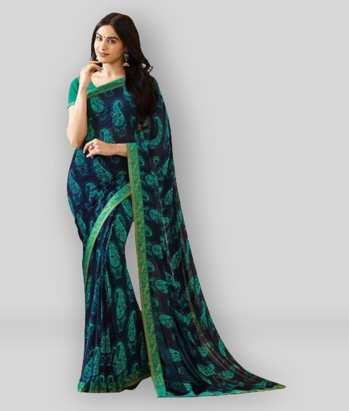     			Gazal Fashions - Blue Georgette Saree With Blouse Piece (Pack of 1)