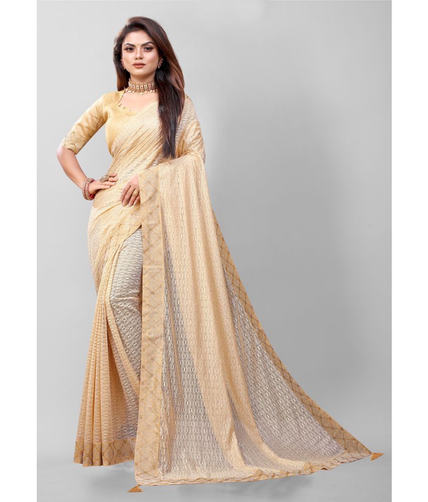     			Gazal Fashions - Cream Brasso Saree With Blouse Piece ( Pack of 1 )