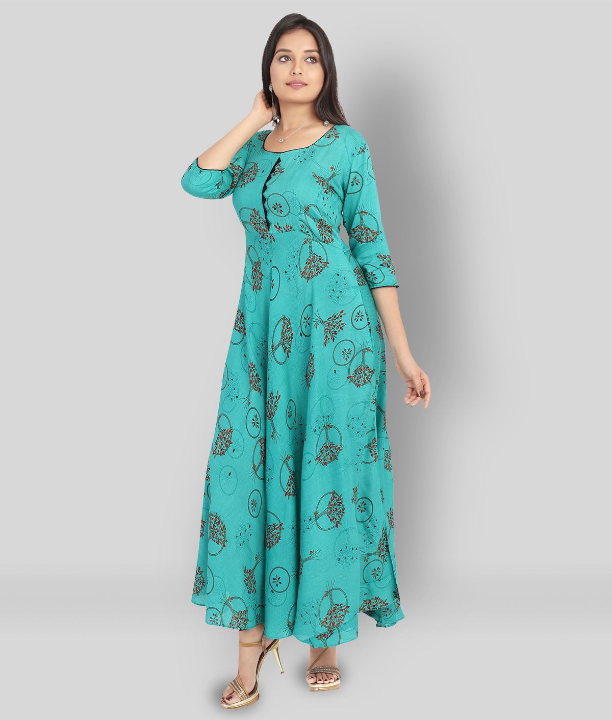     			MEESORRA - Turquoise Rayon Women's Flared Kurti ( Pack of 1 )