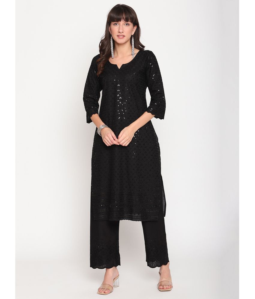     			Queenley - Black Cotton Women's Straight Kurti ( Pack of 1 )