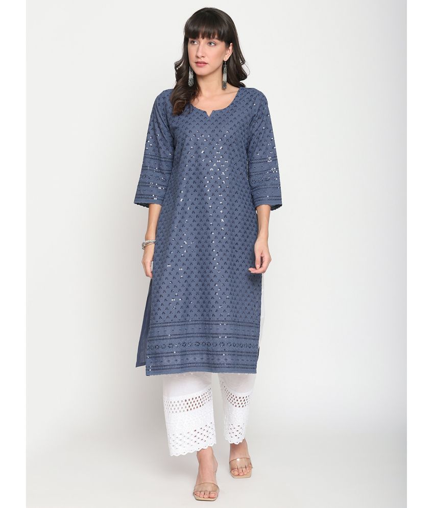     			Queenley - Blue Cotton Women's Straight Kurti ( Pack of 1 )