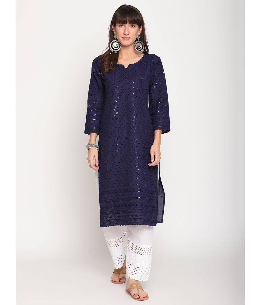     			Queenley - Navy Cotton Women's Straight Kurti ( Pack of 1 )