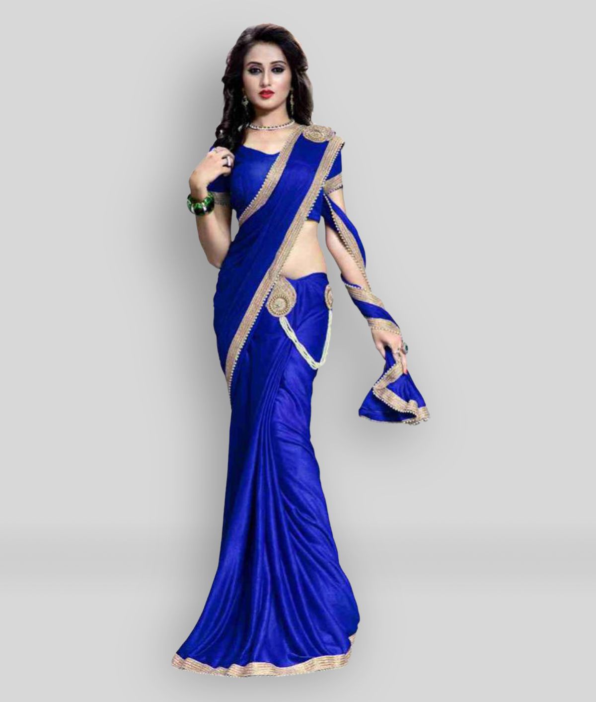 Bhuwal Fashion - Blue Crepe Saree With Blouse Piece ( Pack of 1 )